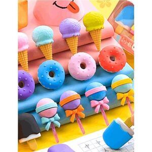 8 8pcs Creative Ice Cream & Cake Shaped Erasers Toy Set